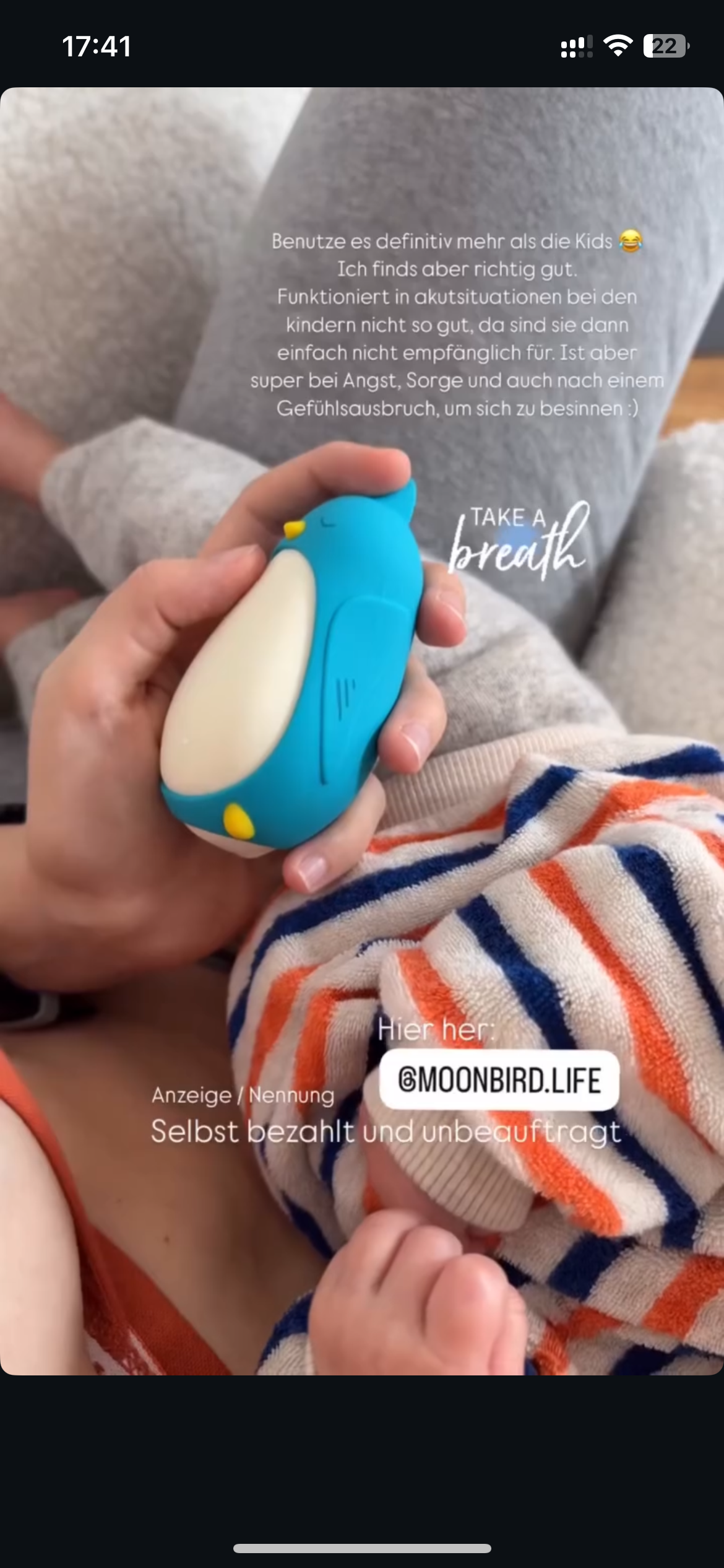 Child with moonbuddy breathing device